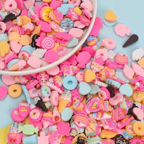 50pcs Cartoon Resin Flatback Accessories Fruit Cake Shape Crafts Making Material Diy Handicrafts Supplies Hair Bow Clothes Decor