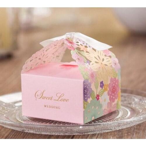 7*6.7*4 cm Paper gift candy box wedding gift box small Colorful Floral Laser Cut Candy Box Wedding Favors Designer Box