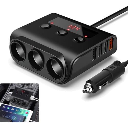 7-in-1 Cigarette Lighter Adapter 12V/24V QC 3.0 Universal 4 USB Charging Ports And 3 Cigarette Lighter Sockets Car Charger With