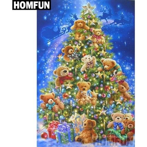 HOMFUN Full Square/Round Drill 5D DIY Diamond Painting "Christmas bear" Embroidery Cross Stitch 5D Home Decor Gift A02384