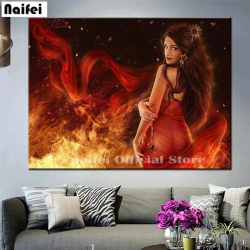 Diamond Painting DIY Flame Red Dress Woman 5D Rhinestone Cross Stitch Diamond Art Embroidery Mosaic Handmade Decor Puzzle