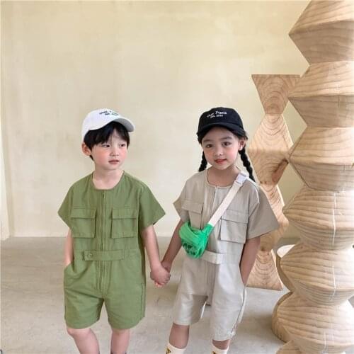 Korean style children fashion unisex solid color short sleeve bodysuits Boys girls oversized one- pieces