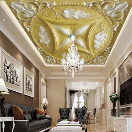 Drop Shipping Custom 3D Photo Wallpaper Luxurious Royal Embossed Pattern Hotel Lobby Bedroom Ceiling Decoration Wallpaper Mural