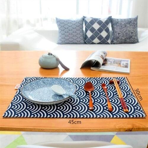 Japanese Style Dark Blue Western Placemats Gourmet Photo Background Cloth Nature Cotton Linen Table Mat Lattice Tablecloth