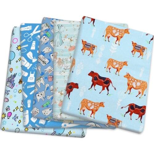 Blue Series Cow Castle Polyester Cotton Fabric Patchwork Tissue Kid Home Textile Sewing Doll Dress Curtain,1Yc14365