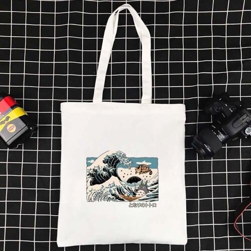 Wave Pattern Canvas Bag Ladies Shopping Bag Reusable Foldable Ecobag Polyester Handbag Harajuku Shopper Bag
