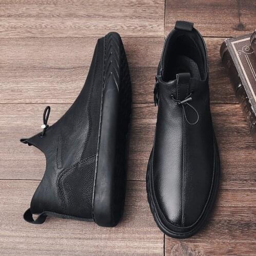 Leather Shoes Men Black Boots Men Punk Leather For Mens High Sneakers Genuine Zapatos Cuero Mens Shoes Top MEN ANKLE BOOTS