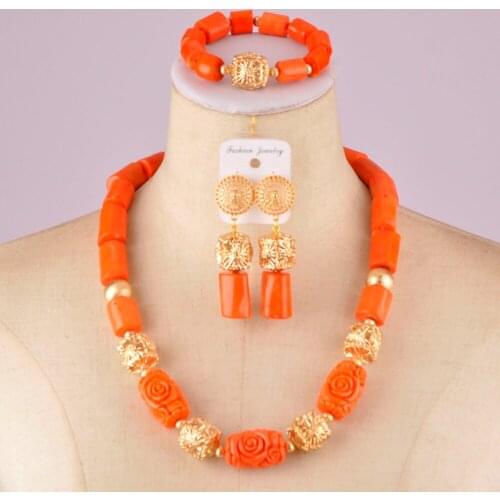 Beautiful orange nigerian coral beads african wedding coral set C21-6-02