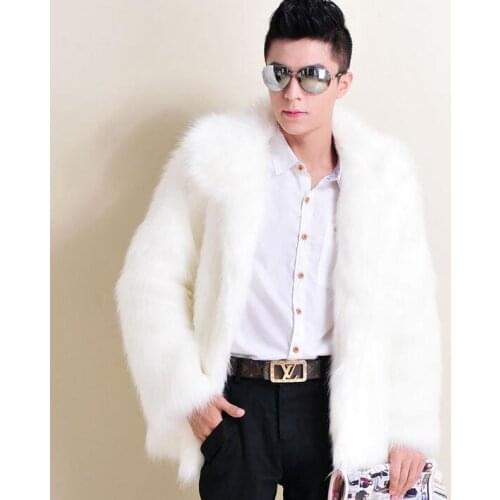 Winter autumn thicken thermal fox marten fur leather jackets men casual mens coats outerwear fashion stand collar overcoat white