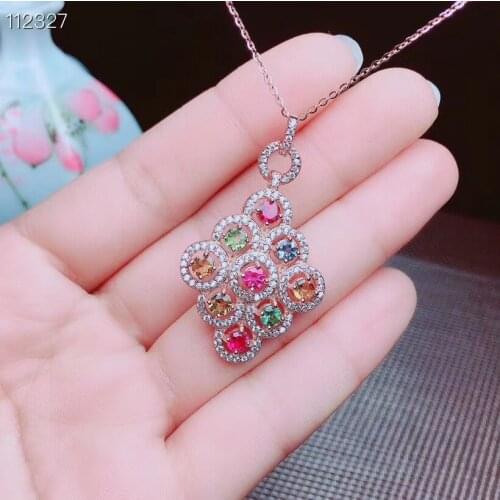 Best Gift Real Natural Tourmaline necklace pendant S925 sterling silver Natural Real Tourmaline Pendant