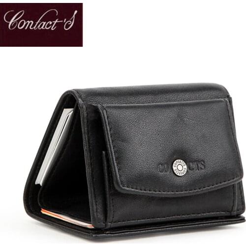Contacts Small Wallet Female Genuine Leather Wallet Purse Women Mini Coin Purse Rfid Card Wallet Girl Black Carteira Feminina
