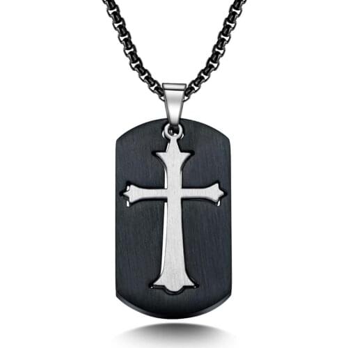 Punk cross pendant necklace for men statement black stainless steel Dog Tag hip hop jewelry colar masculino 2020 bijoux homme