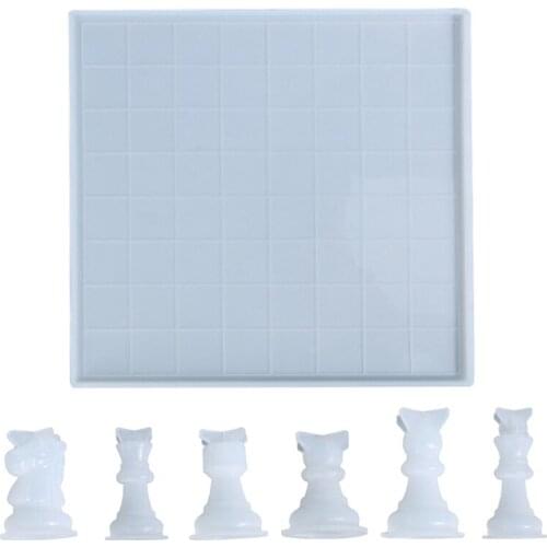 Chess Board Resin Mold Set, 1 Pcs Large Checker Board Epoxy Casting Mold with 6 Pcs 3D Chess Pieces Silicone Molds
