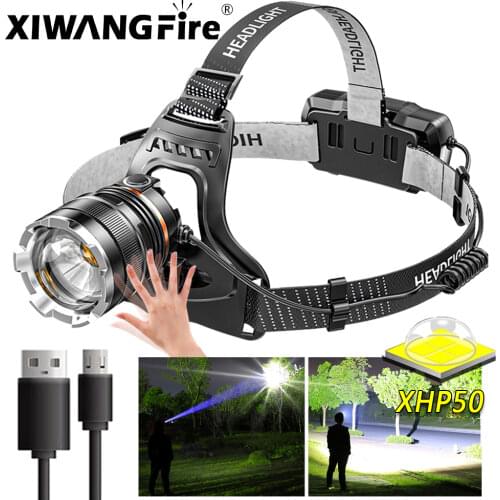 10000LM XHP50 High Powerful Headlamp Flashlight Head Torch LED Zoom Sensor Headlight 18650 Rechargeable Fishing Lantern