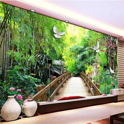 Custom Mural Garden Park Wood Bridge Landscape 3D Photo Wall Painting Living Room TV Background Self-adhesive Papel De Parede 3D