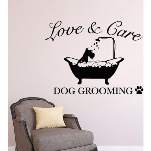 Pets Beauty Salon Wall Murals Dog Grooming Love And Care Sign Wall Vinyl Decal Pets Styling Wall Sticekr Pets Salon Decor AZ584