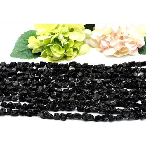 Natural Genuine Raw Mineral Black Tourmaline Free Form Loose Rough Matte Faceted Beads 8-10x10-12mm 15"