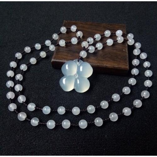 Natural Jade Agate Chalcedony Clover Luck Pendant Charm Jewellery Fashion Accessories Hand-Carved Man Woman Amulet Gifts