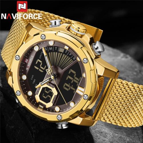 NAVIFORCE Men Watch Quartz Digital Male Clock Military Sport Stainless Steel Top Brand Luxury Gold Fashion Man Wristwatch 9172