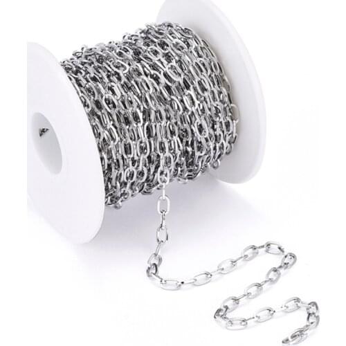 10m/roll 7x4x0.8mm Unwelded 304 Stainless Steel Cable Chains with Spool for Jewelry Making DIY Bracelet Necklace Accessories