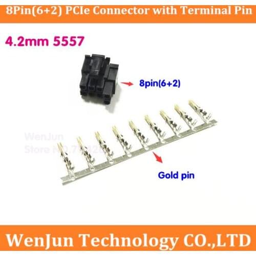 100PCS NEW 4.2mm black 6+2PIN 8P 8PIN male for ATX graphics card GPU PCIe Power connector plastic shell with Gold terminal Pin