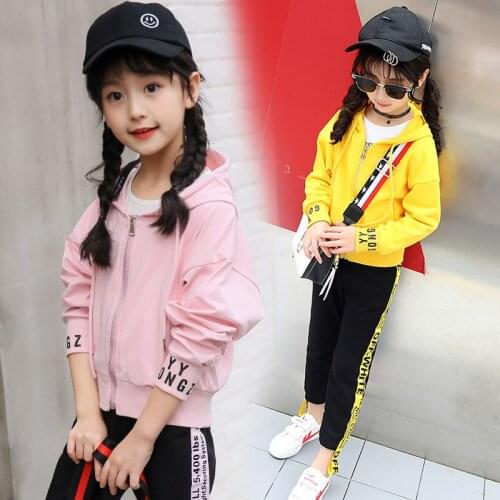 2017 Autumn New Children Girls Casual Suits Hoodies Jacket+pant,kids Girl 2pcs Pants Sets Outfit 4-14T