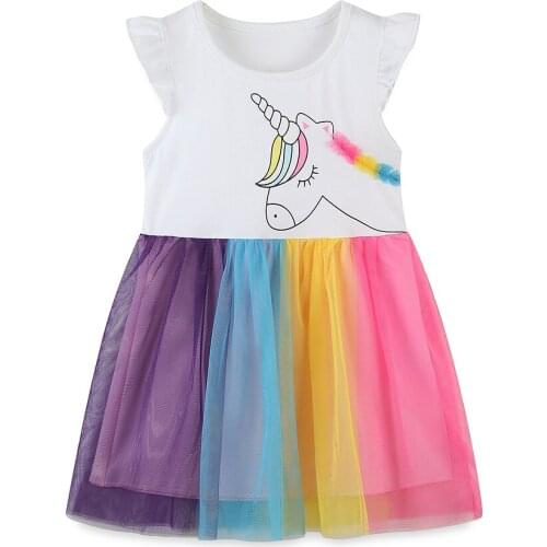 Unicorn Dress 2021 Summer Dresses for Baby Girl White Mesh Print Sleeveless Cotton 3 5 8 Year Old Girl Dress