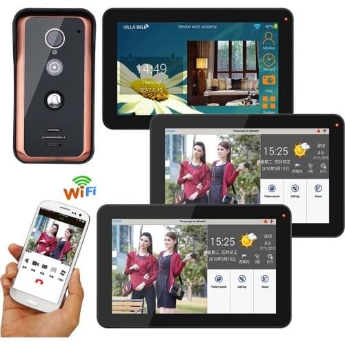 9 inch 3 Monitors Wired Wifi Video Door Phone Doorbell Intercom Entry System with 1000TVL Wired IR-CUT Camera Night Vision,Suppo