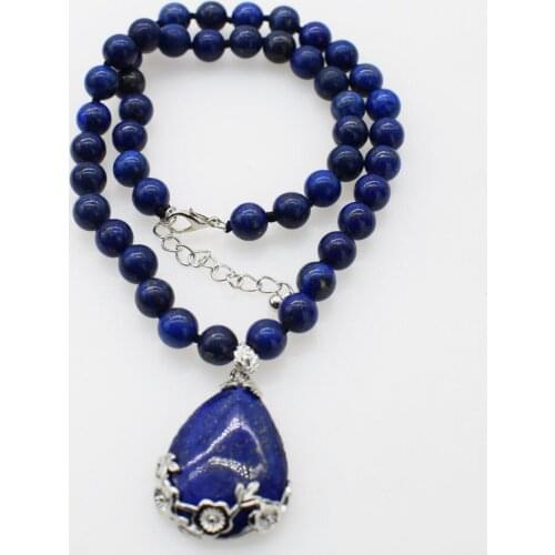Blue lapis round 8mm pendant necklace 18inch nature wholesale FPPJ