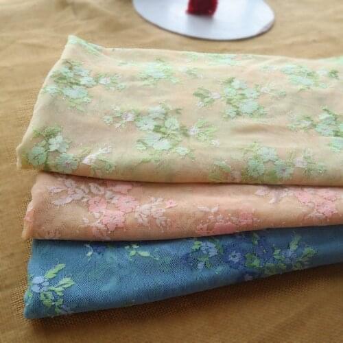 Blue pink yellow mesh elastic embroidery floral cotton thread non-hook silk lace skirt clothing fabric