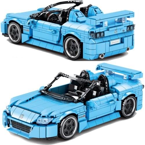 SY8307 Building Block Technology Mechanical Hurricane Honda Convertible Pull Back Sky Blue Sports Car Model Assembling Toy
