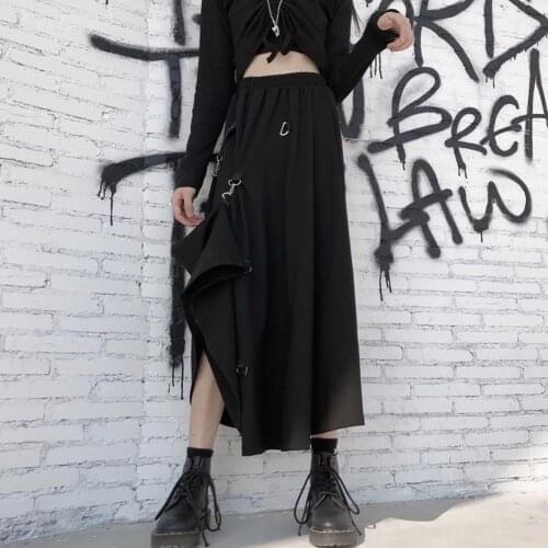 Dark Style Women Girl High Waist Hanging Buckle Summer Autumn Street Long Skirt
