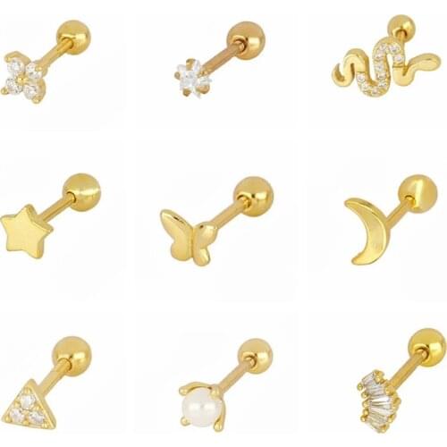 ROXI Minimalism Stud Earrings for Women Moon Snake Butterfly Geometry Piercings Earings 925 Sterling Silver Pendientes Plata 925