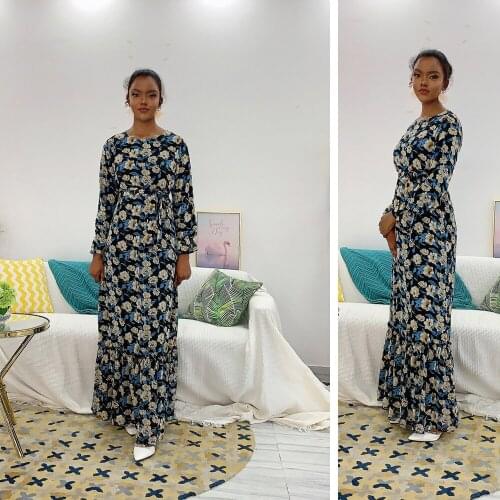 Ethnic Vintage Muslim Women Abaya Arab Jilbab Kaftan Ramadan Islamic Dubai Long Dress Eid Casual Ankle Length With Belt Fashion