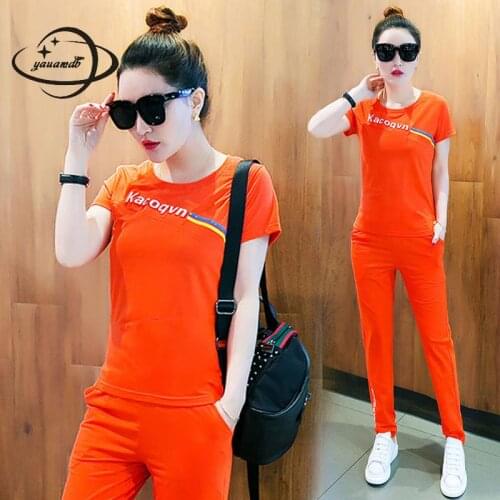 Yauamdb Women Clothing Set Summer M-3xl Female Suits Short Sleeve T Shirt+pants Tracksuit 2pcs Ladies Casual Loose Clothes Ly30