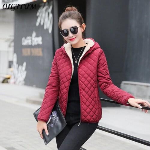 Winter Cotton Jacket Women Basic Hooded Jackets Autumn Fashion Plus Velvet Lamb Zipper Coats Womens Outwear Coat