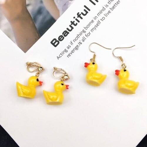 1Pair Fashion Super Cute Little Yellow Duck Small Drop Earrings for Korean Minimalist Women Gift Earrings Jewelry Wholesale