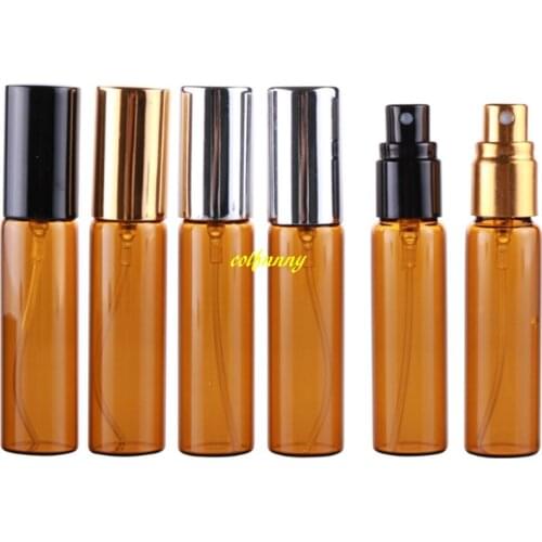 1000pcs/lot 5ML Amber Glass Spray bottle 10ML Emtpy Refillable Perfume bottles With Full cover alumium cap 17mm Diameter