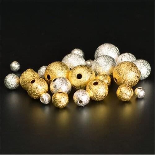 50pcs/lot Round Frosted Copper Spacer Beads 4mm 6mm 8mm Metal Gold Color Loose Large Big Hole Beads for DIY Jewelry Accessories