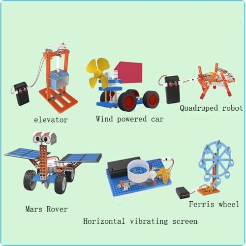 6 pcs child scicence STEM assembled toys elevator/solar car/wind powered car/ferris wheel/Quadruped robot physic study