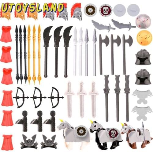 61Pcs Ancient Rome Greece Middle Ages Style Small Particle Building Block Figure Armor Weapon Helmet Vest Shield Set For Child