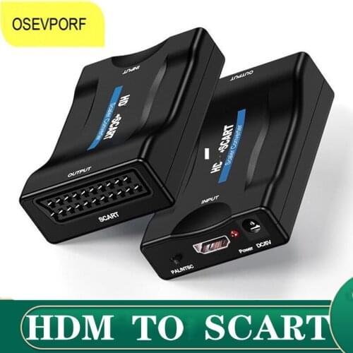 HDMI-compatible to Scart,Audio Video Converter Scaler Adapter with USB Power Cable 1080P HDMI-compatible Scart for HD TV DVD