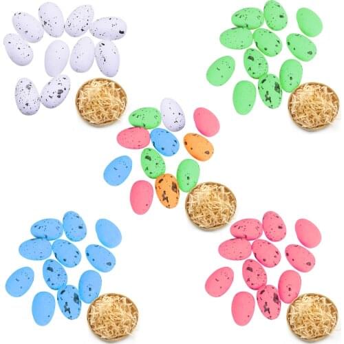 Behogar 20pcs Foam Easter Eggs Small Speckled Egg Raffia Dry Straw Shredded Crinkle Paper Easter Decorations Toys Gifts for Kids