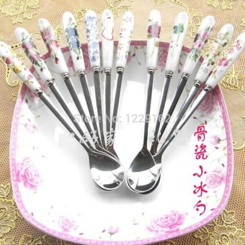Free shipping (2pcs/lot) Multicolor Long Ceramic Handle Stainless Steel Coffee/ Tea Spoon 178mm Stirring Soup Spoon tableware