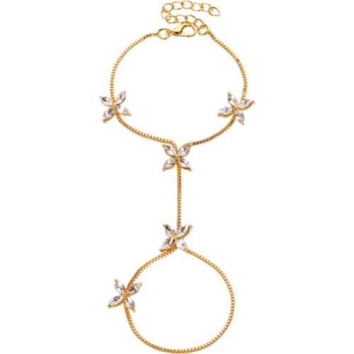 Bling Starry Clear Zircon Four Flowers Golden Light Chain Delicate Charm Adjustable Alloy Bracelets For Women