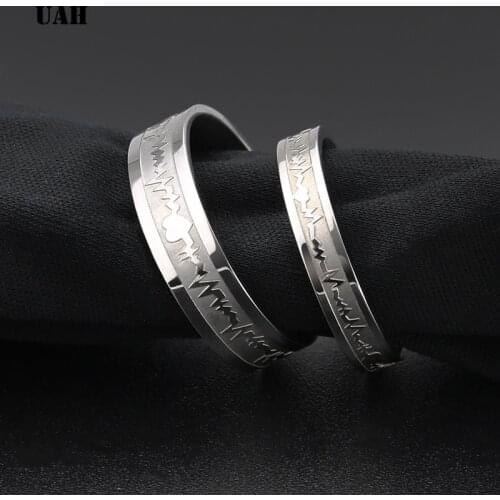 UAH Man Woman Classic Titanium Steel Ring Electrocardiogram Wave heartbeat Ring Wedding Couples Rings Bijouterie Lover Best Gift