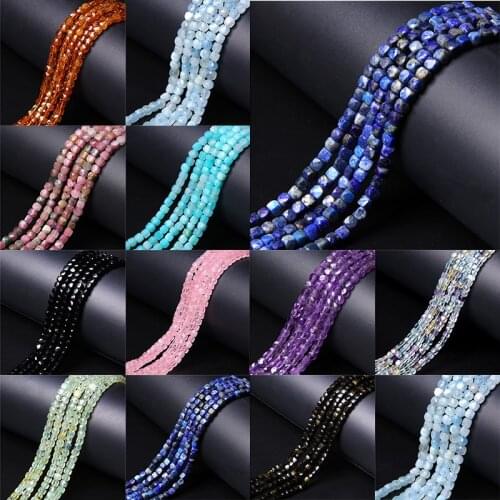 Aquamarin Amethysts Lapis Lazuli Prehnites Tourmaline Natural Gemstones Faceted Cube Beads 3.8-4.5mm For Jewelry Making 15.5inch