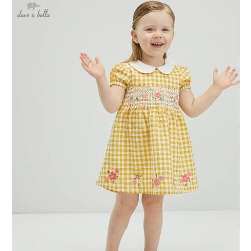 DBZ17876 dave bella summer baby girls cute floral plaid dress children fashion party dress kids infant lolita clothes