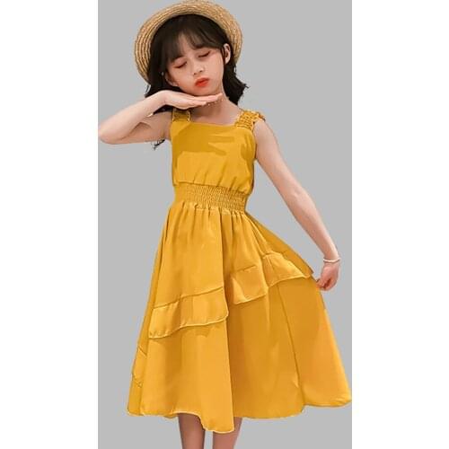 Kids Dresses For Girls Ruffles Dress For Girl Solid Color Dress Kids Sleeveless Teenage Kids Costume 6 8 10 12 14