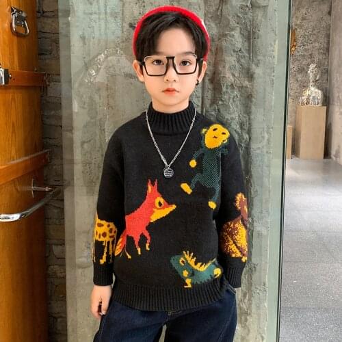 Boys Sweater Kids Outwear Tops 2021 Purple Black Fox Fleece Thicken Warm Winter Autumn Knitting Pullover Children Clothing